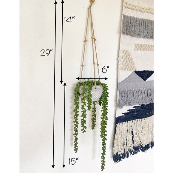 Artificial Burro's Succulent Plant in Textured Concrete Pot with Jute Twine - Picture 3 of 5